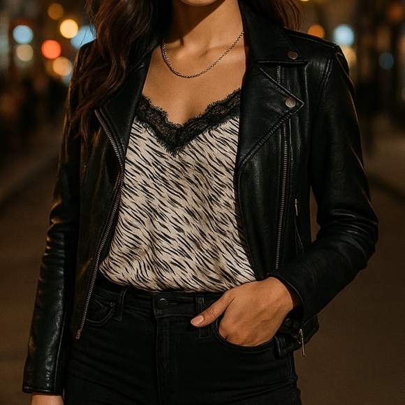 Soya concept medium Black and White Lace Trim Cami Top - Picture 1 of 6
